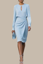 Haljina midi dugih rukava s okruglim izrezom u jednobojnoj boji