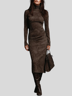 Ilaria – Midi Haljina Od Brušene Kože S Visokim Ovratnikom I Dugim Rukavima