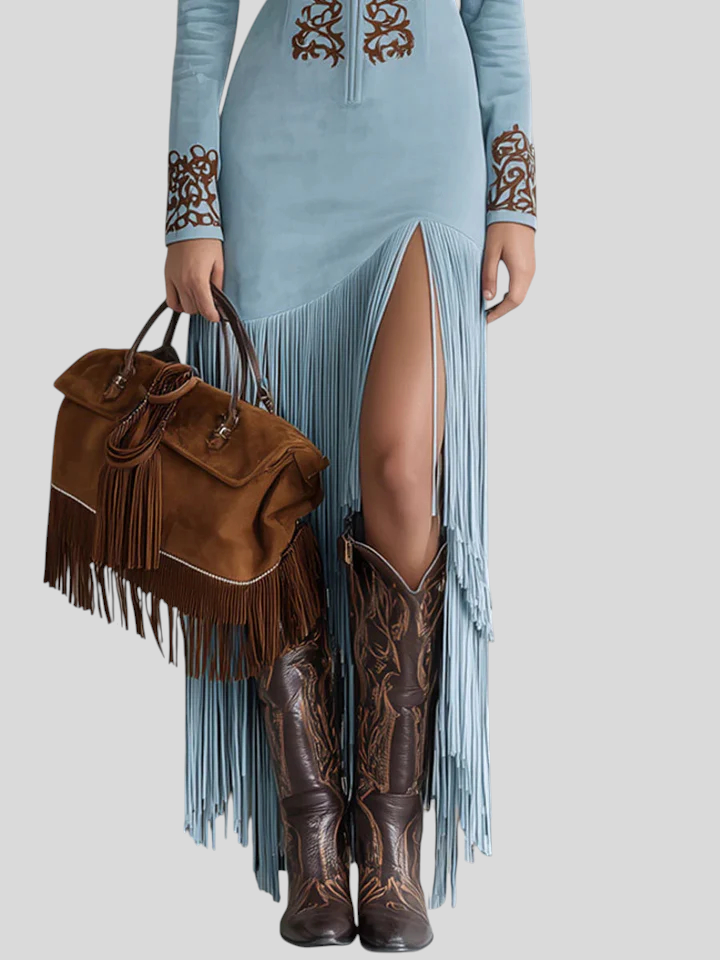 Brigita - Izvezena Maxi Haljina Od Umjetne Brušene Kože S Polovičnim Patentom Maja Zagreb