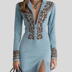 Brigita - Izvezena Maxi Haljina Od Umjetne Brušene Kože S Polovičnim Patentom Maja Zagreb