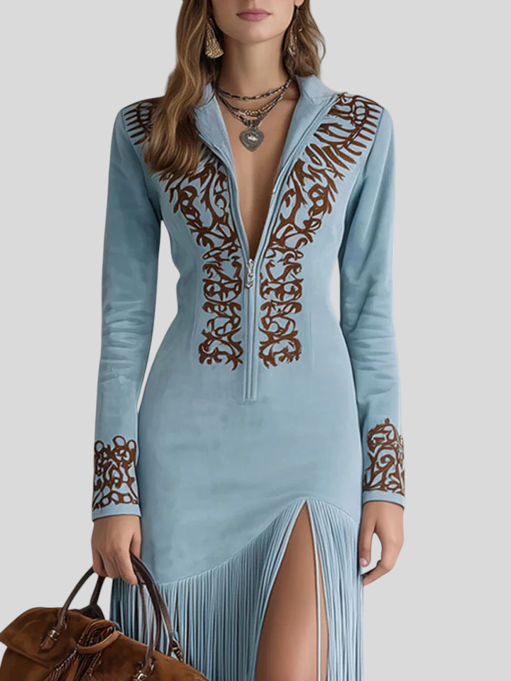 Brigita - Izvezena Maxi Haljina Od Umjetne Brušene Kože S Polovičnim Patentom Maja Zagreb