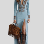 Brigita - Izvezena Maxi Haljina Od Umjetne Brušene Kože S Polovičnim Patentom Maja Zagreb