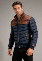 Marko – Prošivena plava jakna s kožnim detaljima