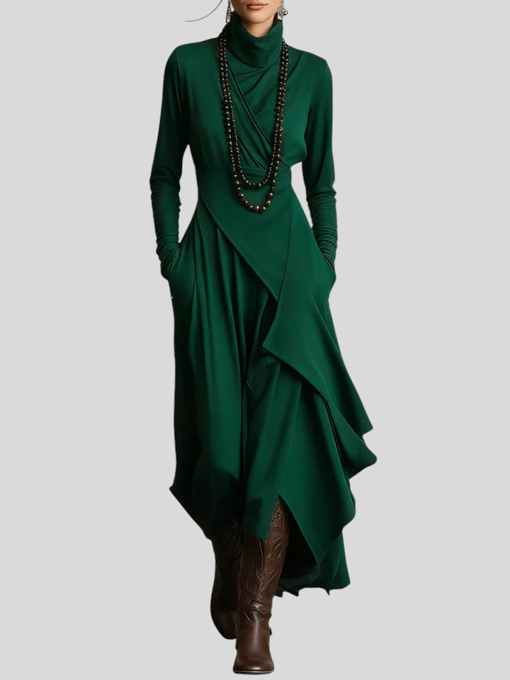 Giorgia – Asimetrična Maxi Haljina S Naborima I Visokim Ovratnikom Maja Zagreb