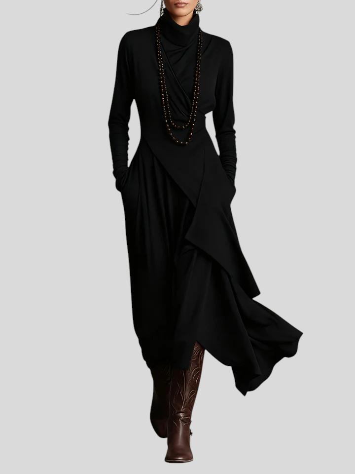 Giorgia – Asimetrična Maxi Haljina S Naborima I Visokim Ovratnikom Maja Zagreb