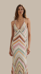 Missoni Ljetna Pletena Maxi Haljina s Bojama i Uzorkom Riblje Kosti