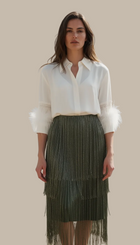 Suknja Midi s Visokim Strukom i Šljokicama s Resicama