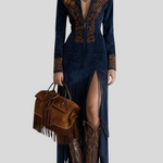 Brigita - Izvezena Maxi Haljina Od Umjetne Brušene Kože S Polovičnim Patentom Maja Zagreb