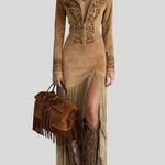 Brigita - Izvezena Maxi Haljina Od Umjetne Brušene Kože S Polovičnim Patentom Maja Zagreb